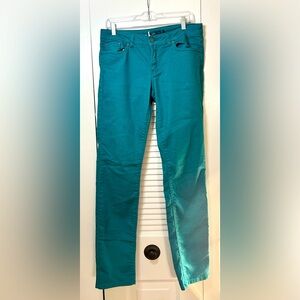 Prana turquoise straight leg jeans, size 10